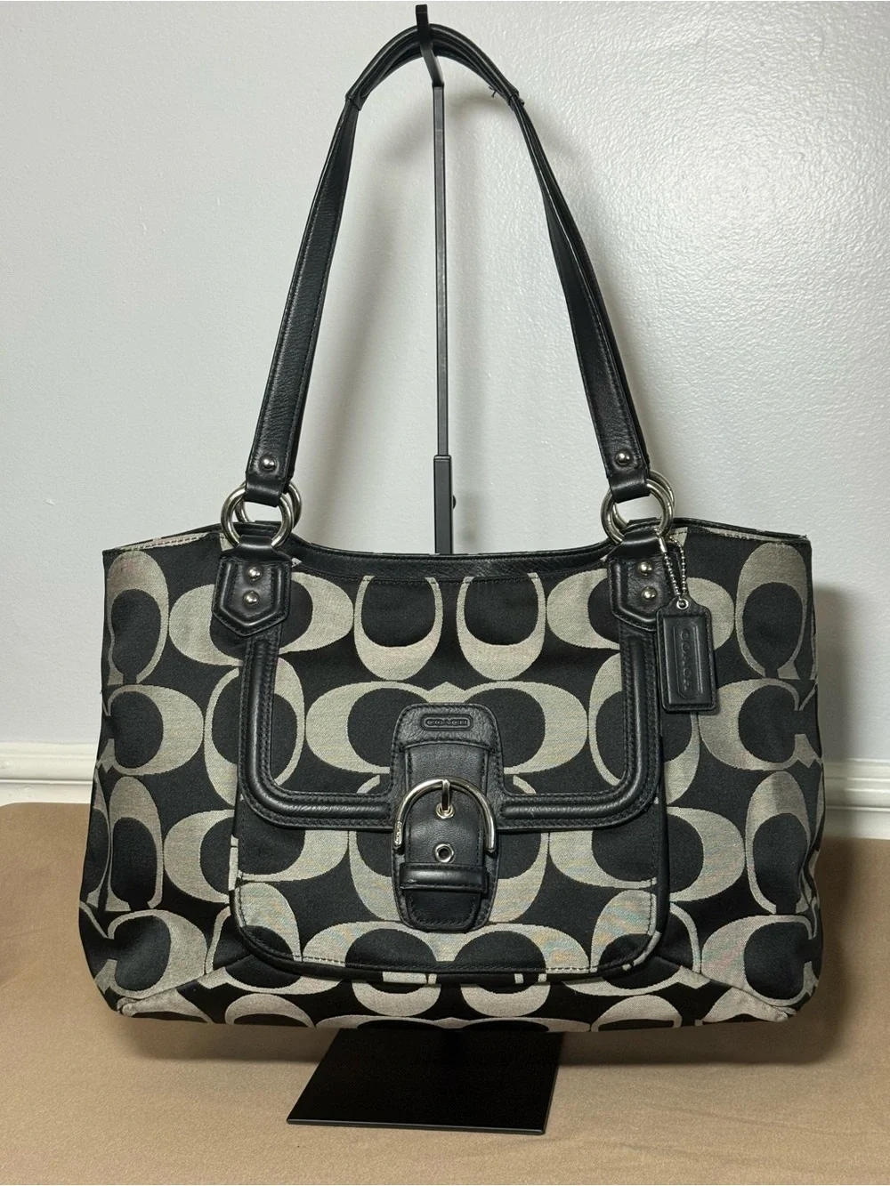 ✨ Authentic Vintage Coach Op Art Signature Tote✨Black & Gray| F25994 | Y2K Era